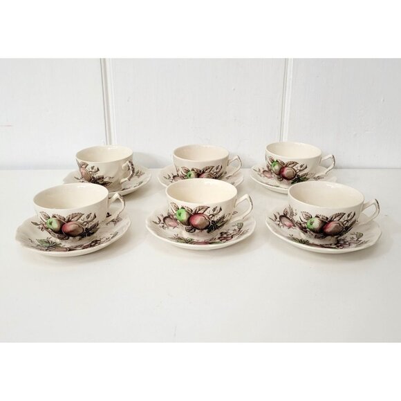 Johnson Bros. Harvest Time Teacups and Saucers Set of Six - Picture 2 of 5